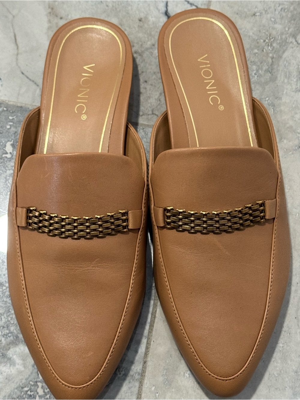 Vionic Tan Leather Slip-On Mule with Chain Accent - Picture 4 of 5